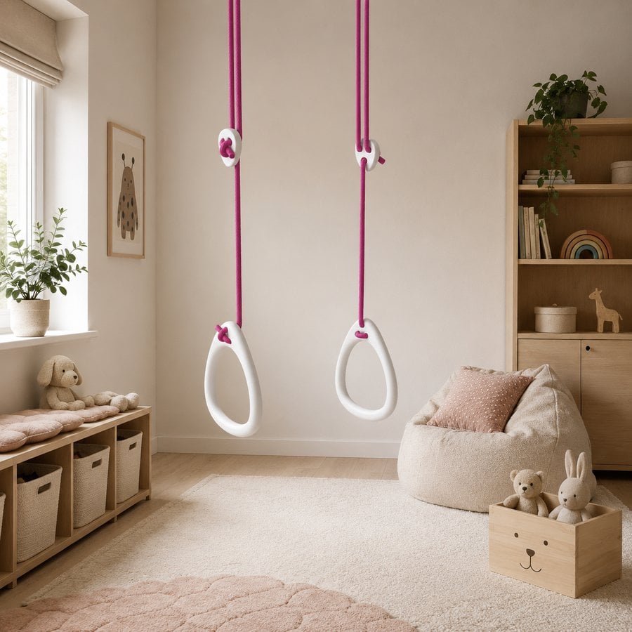 Lillagunga Gymnastik Ringe til Børn & Voksne i Massiv Hvid Birketræ | 9 Farver Reb & 3 Længder hos uniquebeds, home & living - Billede 4