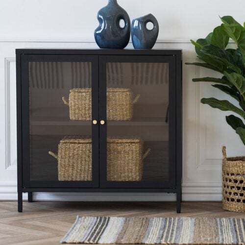 Dalby Skab I Sort Stål Med 2 Glaslåger Fra House Nordic | BDH 80x35x80 cm - Billede 1