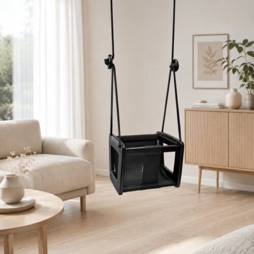 Lillagunga Babygynge i Massiv Sort Egetræ med Sort Stof & Sort Reb | 3 Længder hos uniquebeds, home & living - Billede 4