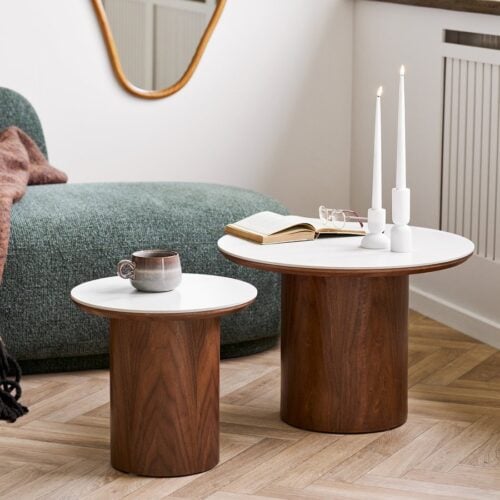 Noli Hjørnebord i Hvid Keramik & Stel i Mørkebrun Askefiner fra House Nordic | Ø40x38 cm - Billede 1