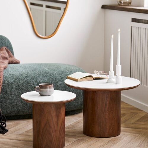 Noli Sofabord i Hvid Keramik & Stel i Mørkebrun Asketræ fra House Nordic | Ø60x42 cm - Billede 1