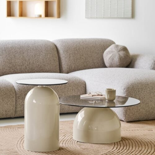 Ravello Sofabord i Beige/Grå Metal & Hærdet Glas fra House Nordic | Ø 70x33 cm - Billede 1