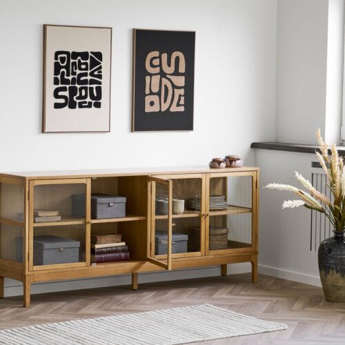 Zamora Skænk i Natur Egetræ med 4 Glaslåger & 1 Hylde fra House Nordic | BDH 40x180x80 cm - Billede 1