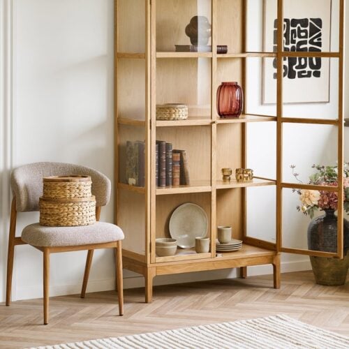 Zamora Vitrineskab i Natur Egetræ med 2 Glaslåger & 3 Hylder fra House Nordic | BDH 40x90x180 cm - Billede 1