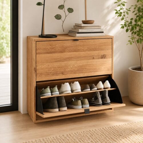 Odense Snedker Skoskab med 2 Rum i Massiv Egetræ og Naturolie fra Raw Furniture | H81xB89,5xD33 cm - Billede 1
