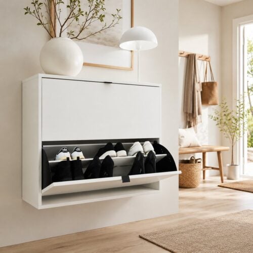 Odense Snedker Skoskab med 2 Rum i Massiv Fyrretræ i Hvid lak fra Raw Furniture | H81xB89,5xD33 cm - Billede 1