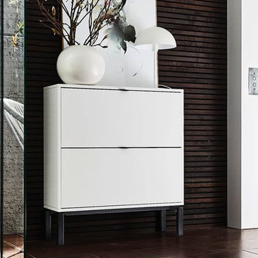 Odense Snedker Skoskab med 2 Rum i Massiv Fyrretræ i Hvid lak fra Raw Furniture | H81xB89,5xD33 cm - Billede 3