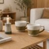 EVIG Krus fra Villa Collection | 2. stk | Hvid:Taupe | Ø10x7,5 cm - OUTLET hos uniquebeds, home & living