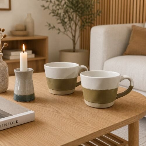 EVIG Krus fra Villa Collection | 2. stk | Hvid/Taupe | Ø10x7,5 cm - OUTLET