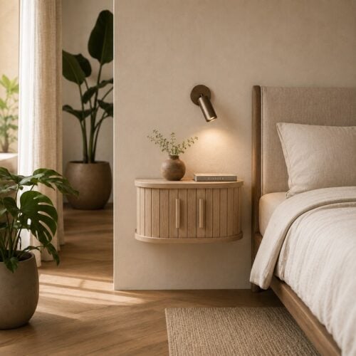 Meta Væghængt Sengebord i Hvidpigmenteret Egetræ fra Unique Furniture | B40xD30xH20 cm