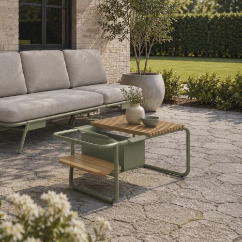 Santorini Udendørs Sofabord i Aluminium & Teaktræ fra Lexpo Living | Oliven, Sand