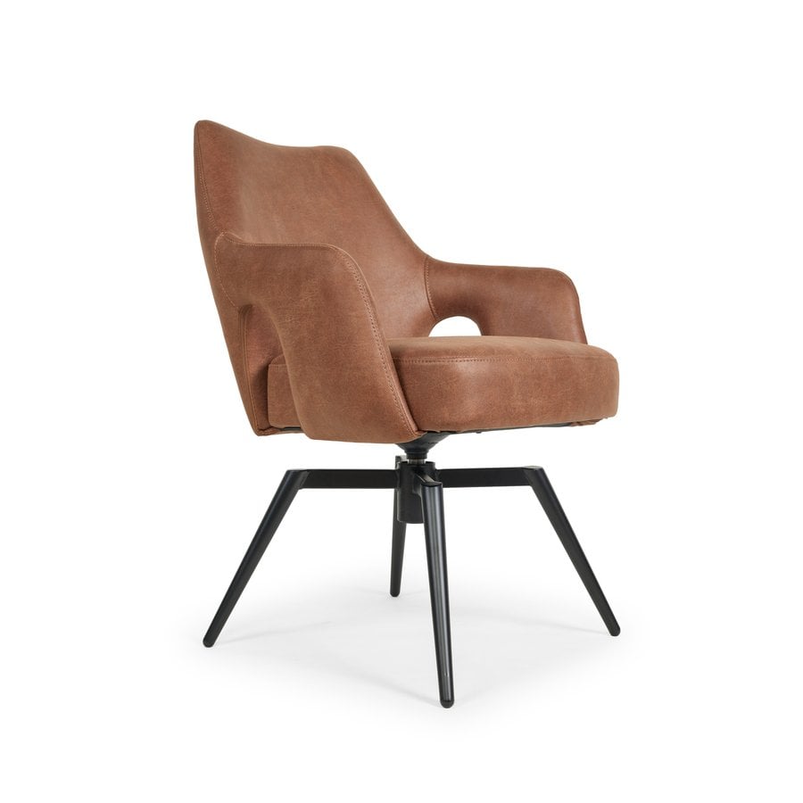 Amsterdam Spisebordsstol i Brun Microfiber med Swing Back & Stel i Sort Metal fra Hundevad & Co - Billede 2