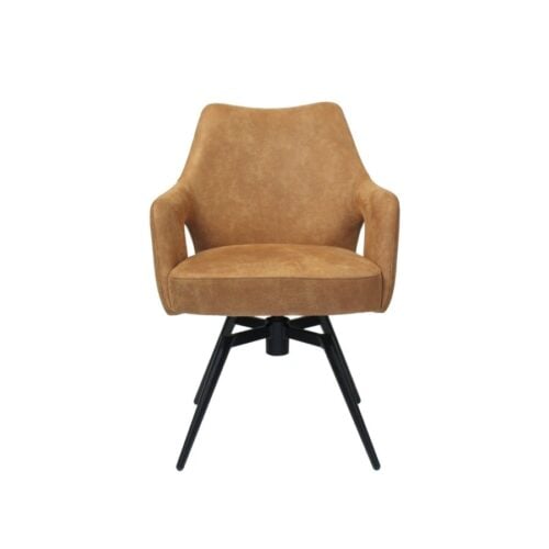 Amsterdam Spisebordsstol i Cognac Microfiber & Stel i Sort Metal fra Hundevad & Co | Med Swing Back Funktion - Billede 1