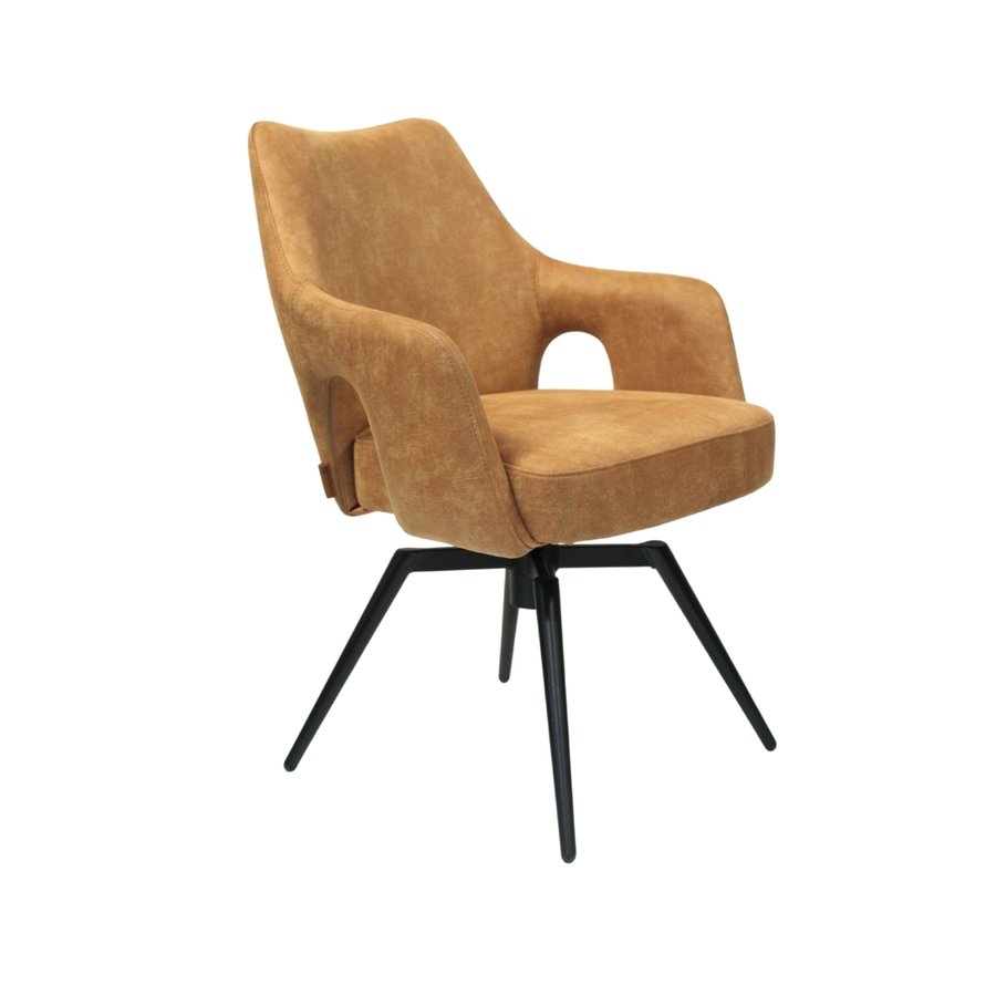 Amsterdam Spisebordsstol i Cognac Microfiber & Stel i Sort Metal fra Hundevad & Co | Med Swing Back Funktion - Billede 2