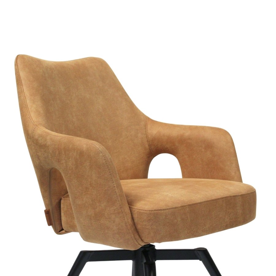 Amsterdam Spisebordsstol i Cognac Microfiber & Stel i Sort Metal fra Hundevad & Co | Med Swing Back Funktion - Billede 5