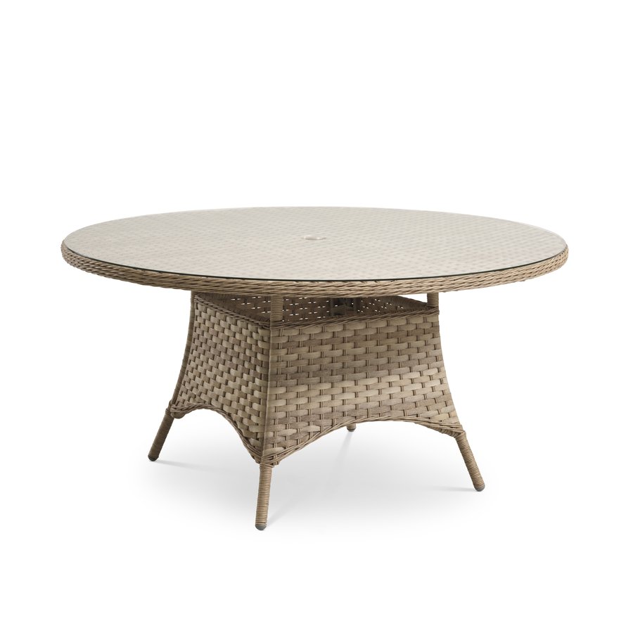 Cocos Rundt Udendørs Spisebord i Flettet Rattan med Glasplade fra Lexpo Living | Ø150x75 cm hos uniquebeds, home & living - Billede 1