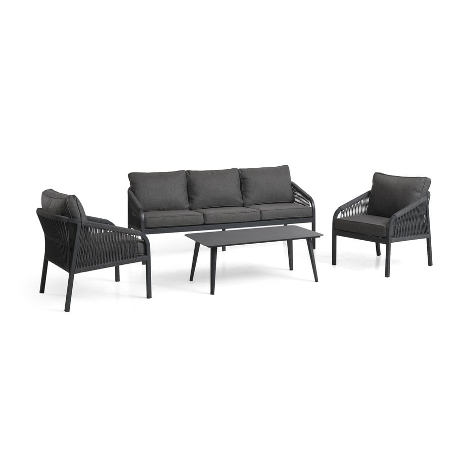 Cuba Udendørs Loungesæt i Aluminium & Reb fra Lexpo Living | Sand, Anthracite | Loungesofa + 2x Loungestole + Sofabord hos uniquebeds, home & living - Billede 1