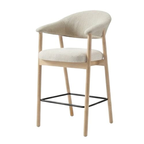 Elk Barstol i Sand 100% Polyester & Ben i Hvidpigmenteret Egetræ fra Unique Furniture | D56xB57xH104 cm - Billede 1