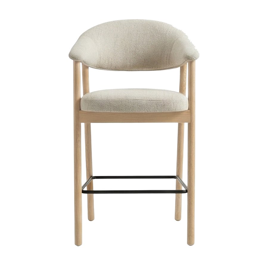 Elk Barstol i Sand 100% Polyester & Ben i Hvidpigmenteret Egetræ fra Unique Furniture | D56xB57xH104 cm - Billede 2