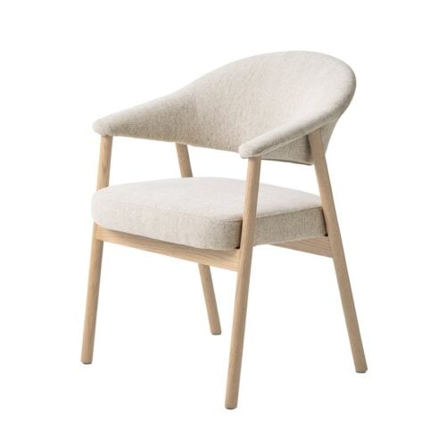 Elk Spisebordsstol i Sand Polyester & Ben i Hvidpigmenteret Egetræ fra Unique Furniture | B63xD63xH81 cm - Billede 1