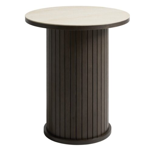 Enna Søjlebord i Mørk Espresso Egetræ & Sand Keramik fra Unique Furniture | Ø50x55 cm - Billede 1