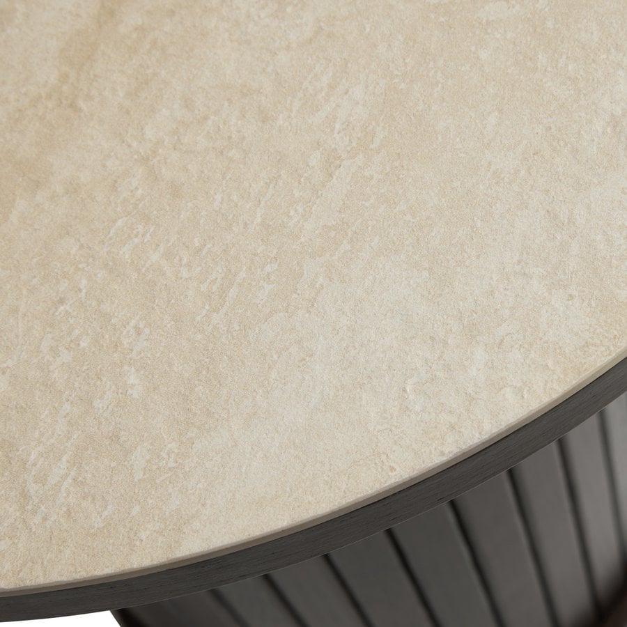 Enna Søjlebord i Mørk Espresso Egetræ & Sand Keramik fra Unique Furniture | Ø50x55 cm - Billede 2