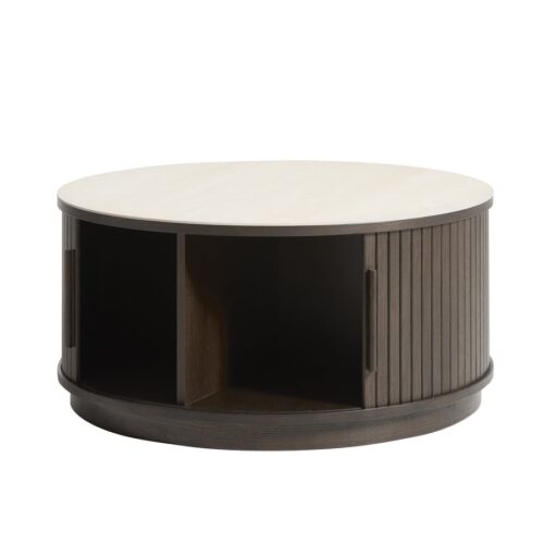 Enna Sofabord i Mørk Espresso Egetræ & Sand Keramik fra Unique Furniture | Ø85x40 cm - Billede 1
