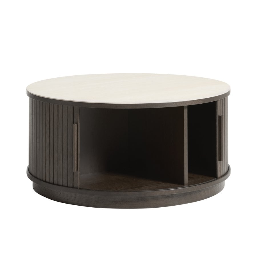 Enna Sofabord i Mørk Espresso Egetræ & Sand Keramik fra Unique Furniture | Ø85x40 cm - Billede 2