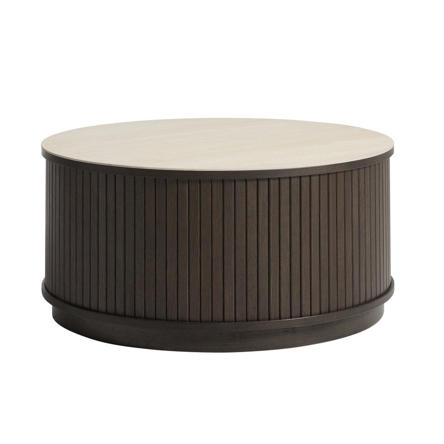 Enna Sofabord i Mørk Espresso Egetræ & Sand Keramik fra Unique Furniture | Ø85x40 cm - Billede 3