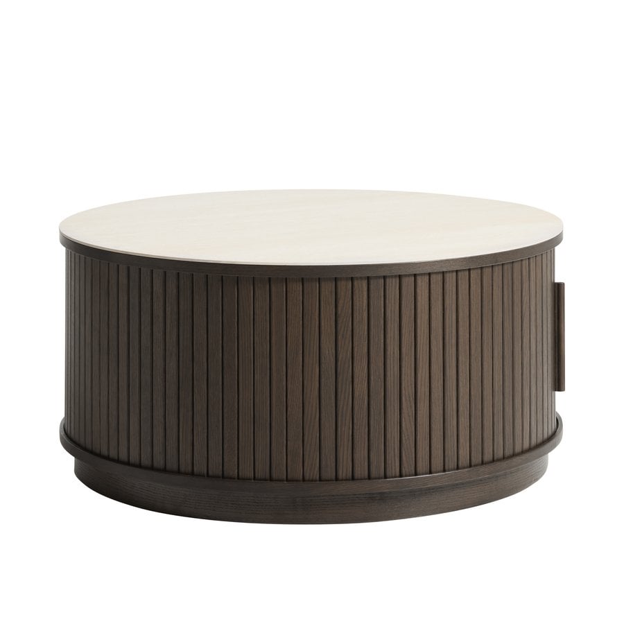 Enna Sofabord i Mørk Espresso Egetræ & Sand Keramik fra Unique Furniture | Ø85x40 cm - Billede 4