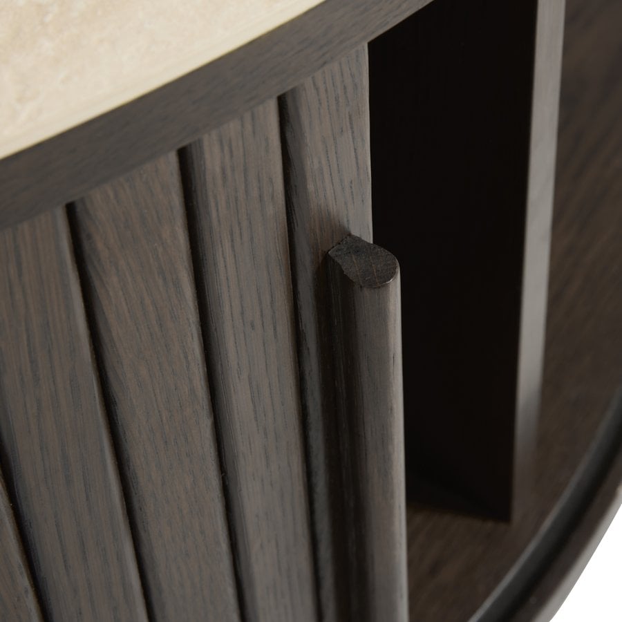 Enna Sofabord i Mørk Espresso Egetræ & Sand Keramik fra Unique Furniture | Ø85x40 cm - Billede 5