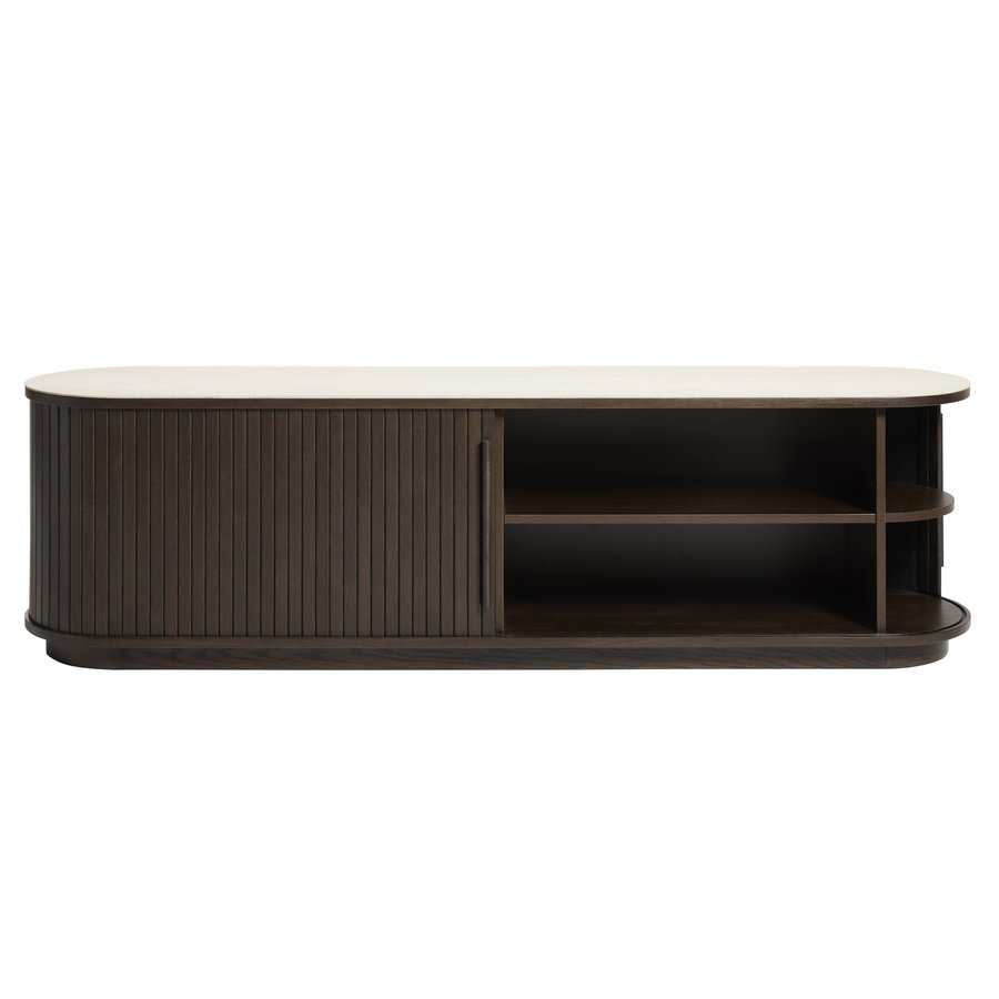 Enna TV Bænk i Mørk Espresso Egetræ & Sand Keramik fra Unique Furniture | D40xB180xH50 cm - Billede 3