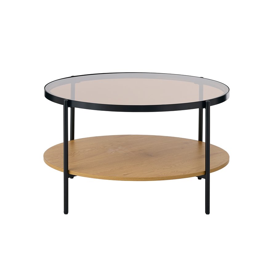Hassel Sofabord i Tawny Egetræ Melamin & Glas & Stel i Sort Metal fra Unique Furniture | Ø84x45.5 cm - Billede 5