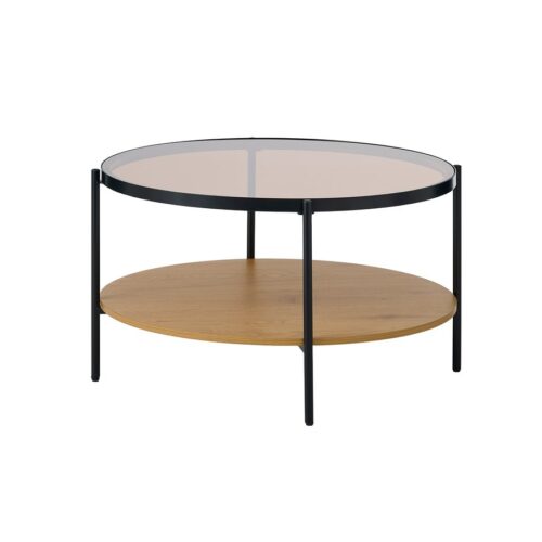 Hassel Sofabord i Tawny Egetræ Melamin & Glas & Stel i Sort Metal fra Unique Furniture | Ø84x45.5 cm - Billede 6