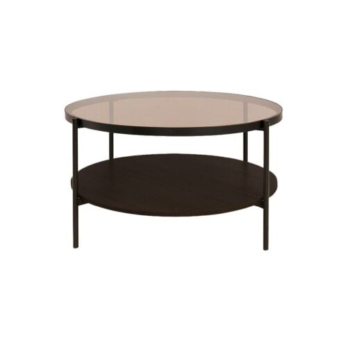 Hassel Sofabord i Tawny Espresso Melamin & Glas med Stel i Sort Metal fra Unique Furniture | Ø84xH45,5 cm - Billede 1