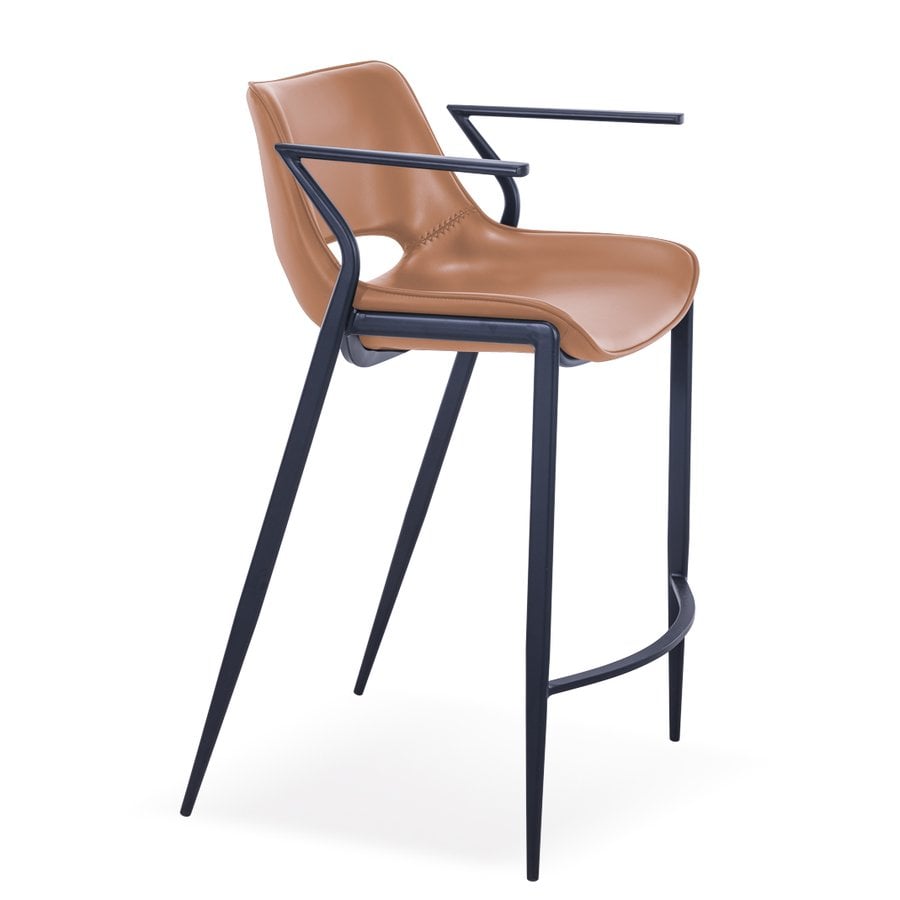 Liva Barstol i Cognac Kernelæder & PU & Stel i Sort Metal fra Hundevad & Co | H75 cm - Billede 2