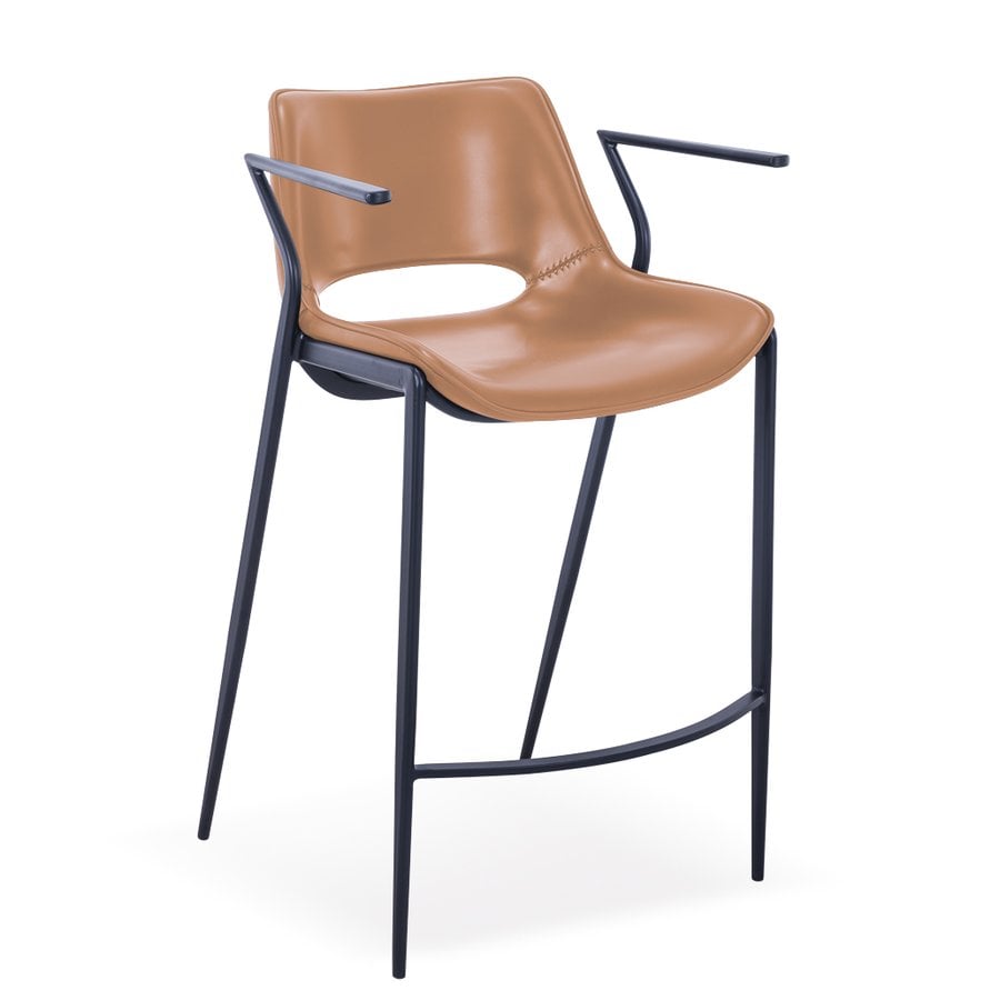 Liva Barstol i Cognac Kernelæder & PU & Stel i Sort Metal fra Hundevad & Co | H75 cm - Billede 4