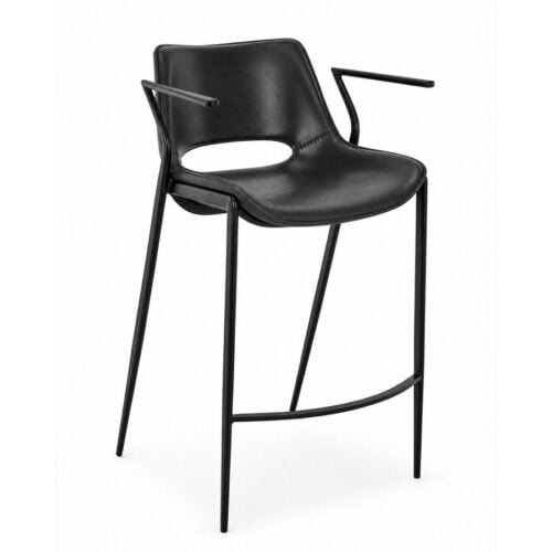 Liva Barstol i Sort Kernelæder & PU & Stel i Sort Metal fra Hundevad & Co | H75 cm - Billede 1