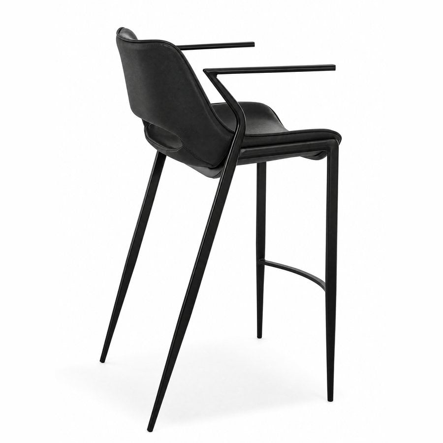 Liva Barstol i Sort Kernelæder & PU & Stel i Sort Metal fra Hundevad & Co | H75 cm - Billede 2