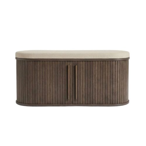 Meta Opbevaringsbænk i Hørfarvet Polyester & Stel i Mørk Espresso Egetræ fra Unique Furniture | B120xD40xH53 cm - Billede 1