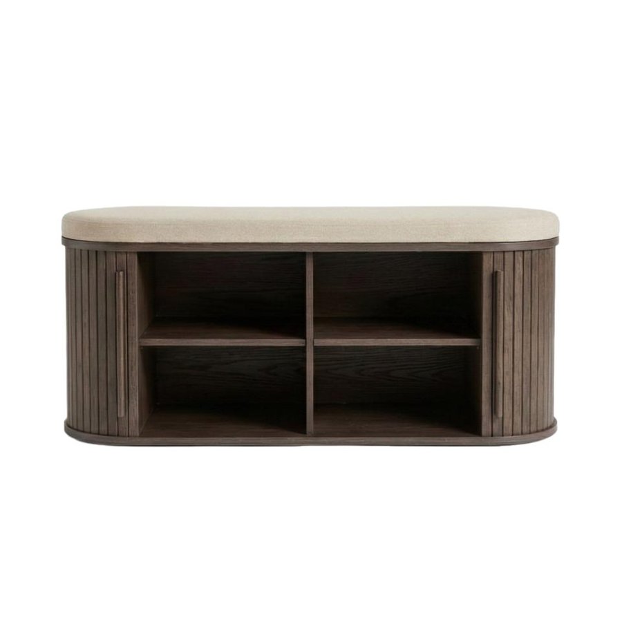 meta-opbevaringsbnk-i-hrfarvet-polyester-stel-i-mrk-espresso-egetr-fra-2 Meta Opbevaringsbænk i Hørfarvet Polyester & Stel i Mørk Espresso Egetræ fra Unique Furniture | B120xD40xH53 cm - Billede 2