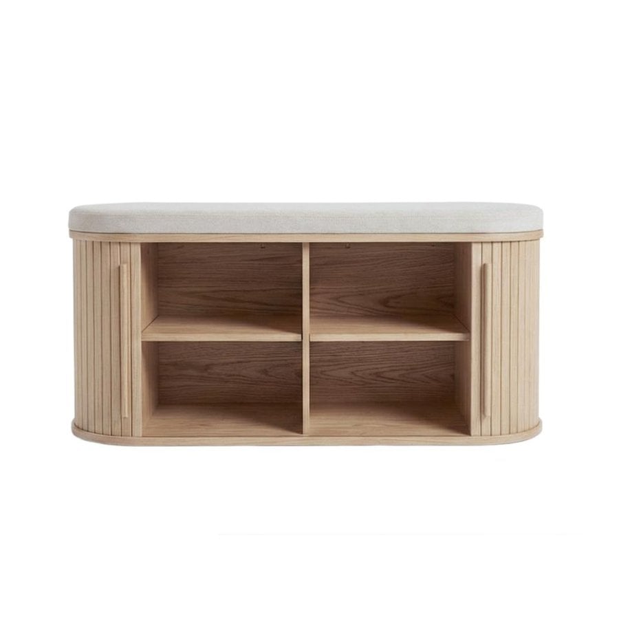 Meta Opbevaringsbænk i Linen Polyester & Stel i Hvidpigmenteret Egetræ fra Unique Furniture | B120xD40xH53 cm - Billede 2