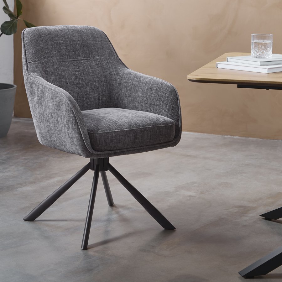 Avola Lænestol i Grafit Polyester med Drejefunktion & Ben i Sort Metal fra Unique Furniture | B59xD65xH89 cm - Billede 2