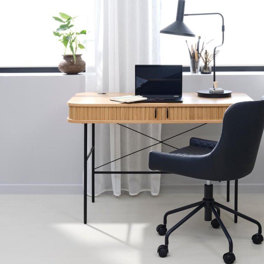 miljoe-nola-skrivebord-i-natur-egetr-ben-i-sort-metal-fra-unique-furniture-b1-16 NOLA Skrivebord i Natur Egetræ & Ben i Sort Metal fra Unique Furniture | B120xD60xH75 cm - Billede 2