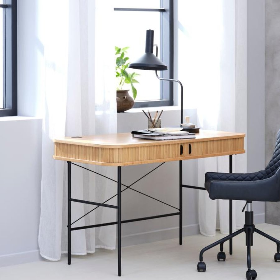 miljoe-nola-skrivebord-i-natur-egetr-ben-i-sort-metal-fra-unique-furniture-b1-18 NOLA Skrivebord i Natur Egetræ & Ben i Sort Metal fra Unique Furniture | B120xD60xH75 cm - Billede 4