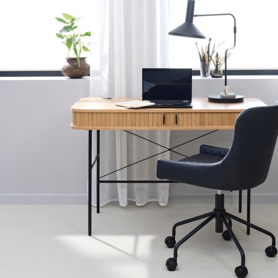 miljoe-nola-skrivebord-i-natur-egetr-ben-i-sort-metal-fra-unique-furniture-b1-19 NOLA Skrivebord i Natur Egetræ & Ben i Sort Metal fra Unique Furniture | B120xD60xH75 cm - Billede 5