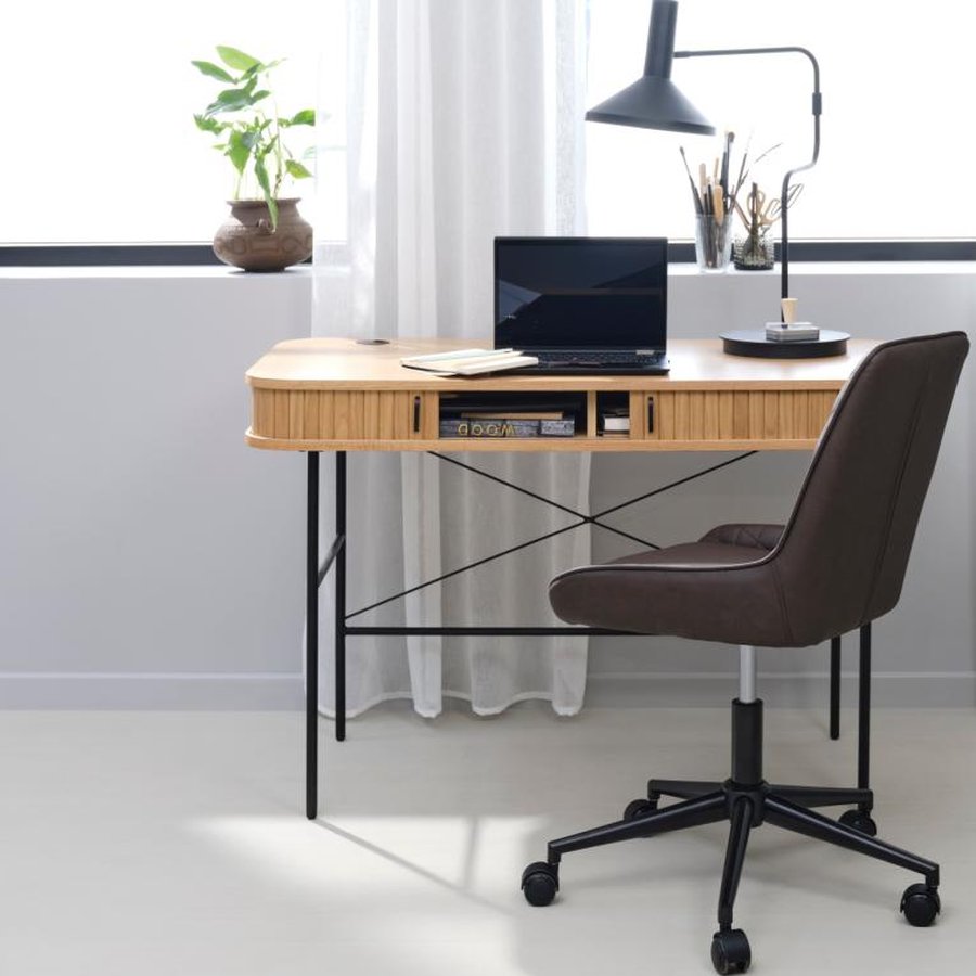 miljoe-nola-skrivebord-i-natur-egetr-ben-i-sort-metal-fra-unique-furniture-b1-20 NOLA Skrivebord i Natur Egetræ & Ben i Sort Metal fra Unique Furniture | B120xD60xH75 cm - Billede 6