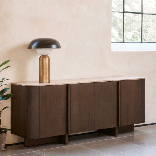Acro Skænk med 4 Sektioner i Espresso Brun Egetræ & Emperador Marmor fra Unique Furniture | B192.1xD45xH75 cm - Billede 1