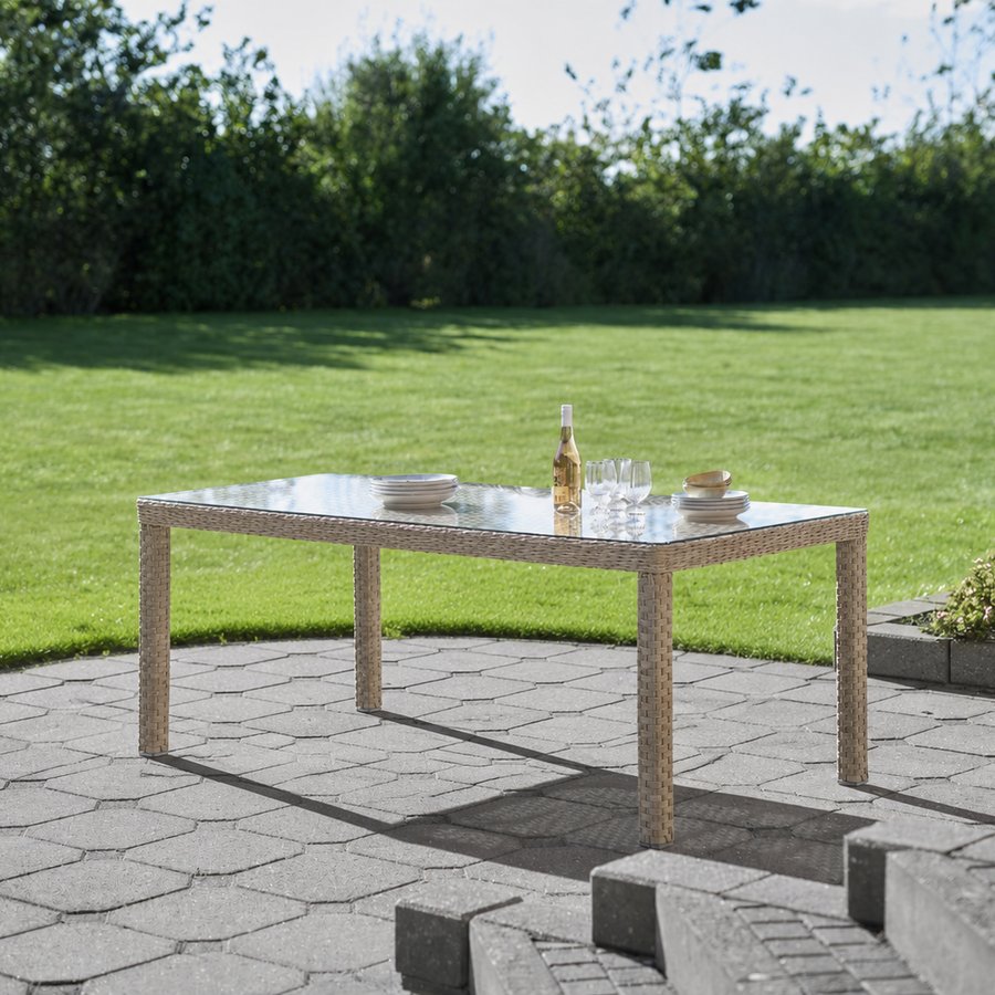Cocos Udendørs Spisebord i Flettet Rattan med Glasplade fra Lexpo Living | 100x230 cm hos uniquebeds, home & living - Billede 1