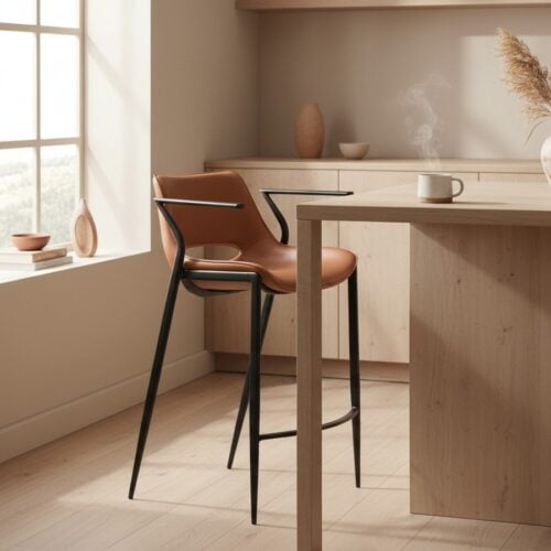 Liva Barstol i Cognac Kernelæder & PU & Stel i Sort Metal fra Hundevad & Co | H75 cm - Billede 1